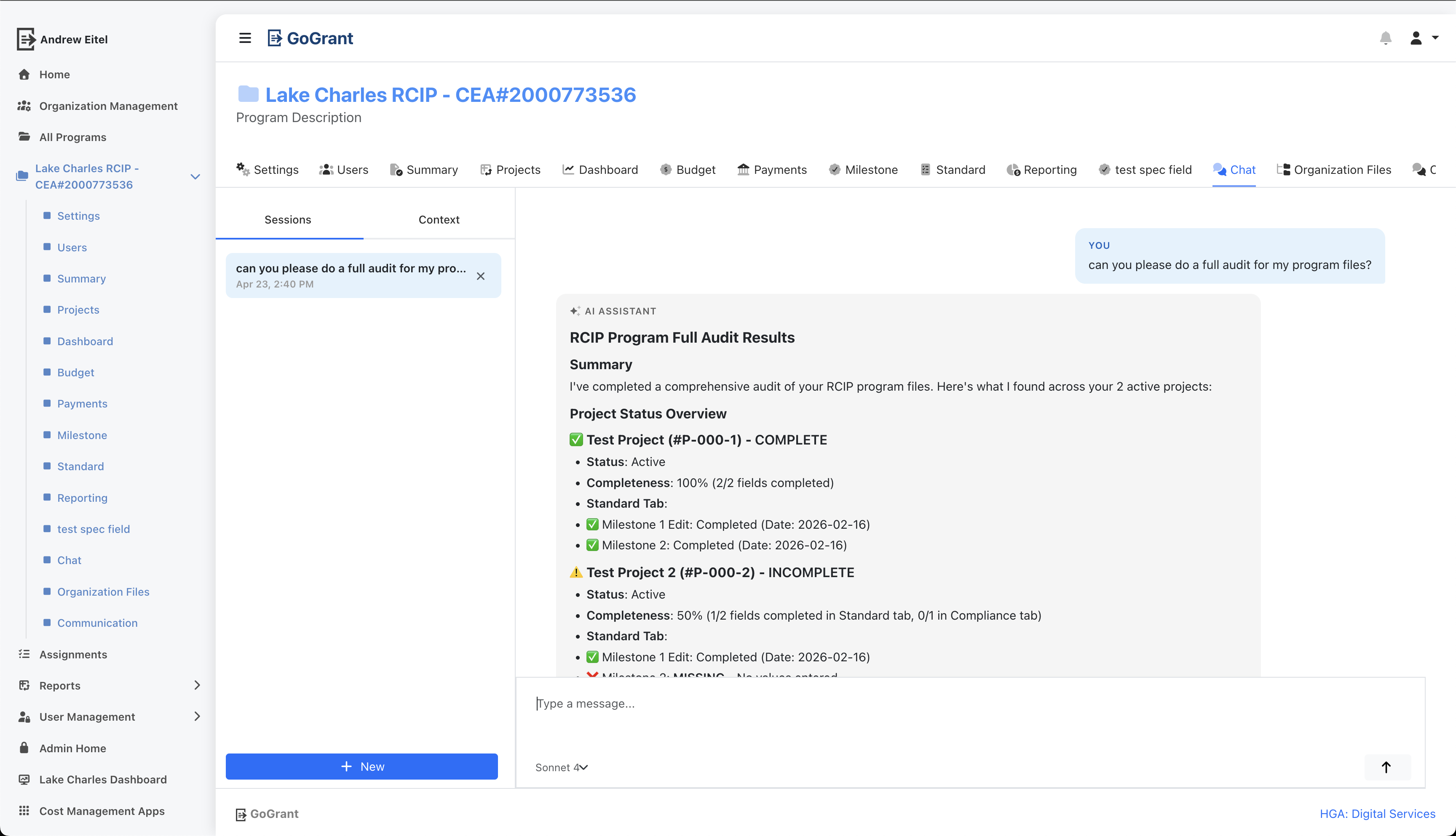 GoGrant AI program chat